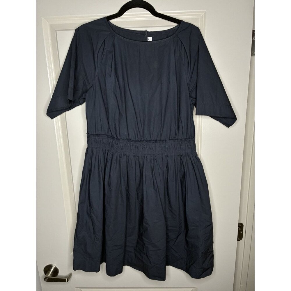 Apiece Apart Navy Cotton Poplin Mini Dress Short Sleeves Size Medium